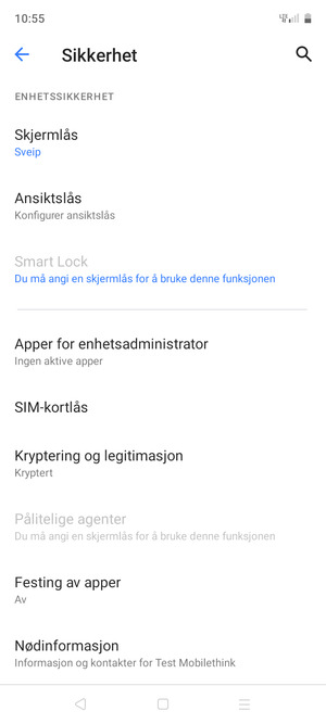 For å bytte PIN-koden til SIM-kortet, bla til og velg SIM-kortlås