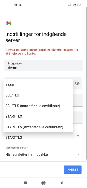 Vælg Ingen og vælg NÆSTE