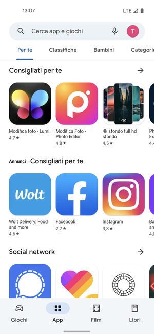 Seleziona la barra di ricerca