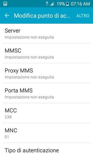 Seleziona ALTRO