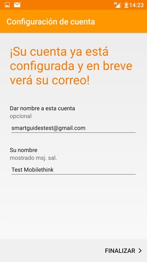Déle a su cuenta un nombre y escriba su nombre. Seleccione FINALIZAR