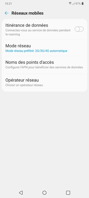 Pour changer de réseau en cas de problèmes de réseau, sélectionnez Opérateur réseau