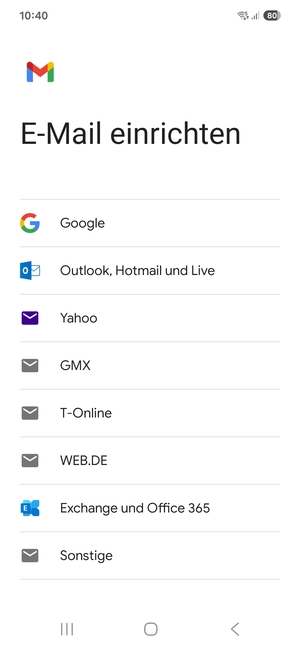 Wählen Sie Exchange und Office 365