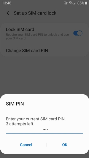 Enter your Current SIM card PIN and select OK