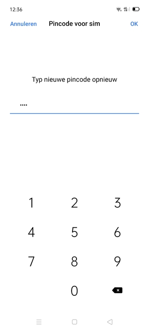 Bevestig uw nieuwe pincode voor de simkaart en selecteer OK