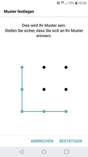 Zeichnen Sie das Entsperrmuster erneut und wählen Sie BESTÄTIGEN