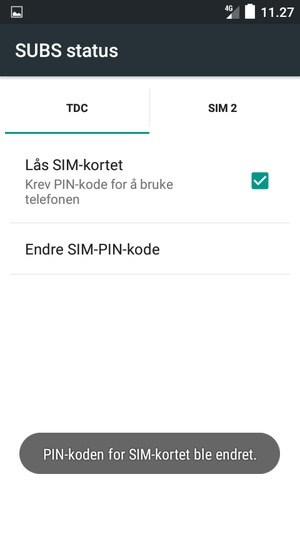 Din PIN-kode for SIM-kort er endret