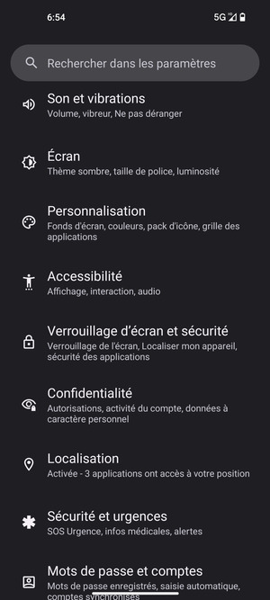 Faites défiler et sélectionnez Verrouillage d'écran et sécurité