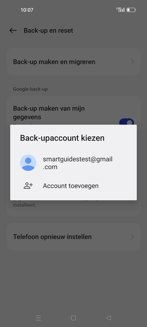 Selecteer uw back-up-account