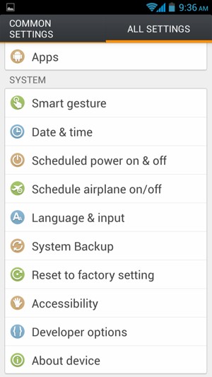 Scroll to and select About device