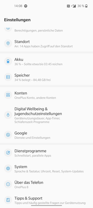 Scrollen Sie und wählen Sie System
