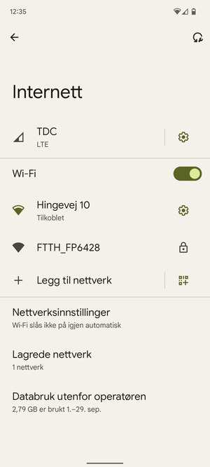 Du er nå koblet til Wi-Fi-nettverket