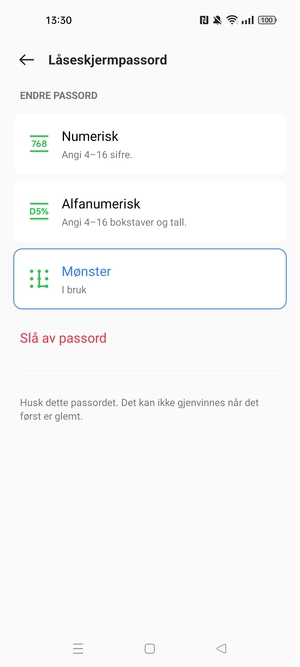 Telefonen din er nå sikret med en skjermlås