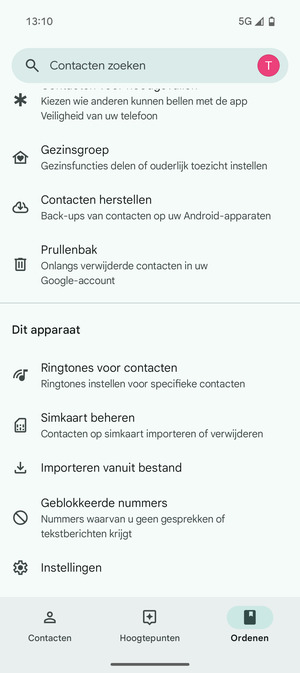 Scroll naar en selecteer Simkaart beheren