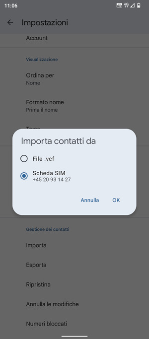 Seleziona Scheda SIM e OK