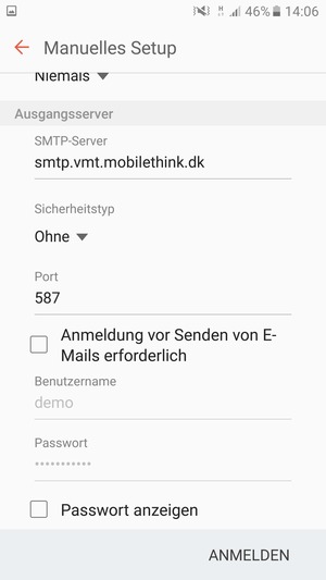 Deaktivieren Sie das Kontrollkästchen Anmeldung vor Senden von E-Mails erforderlich und wählen Sie ANMELDEN