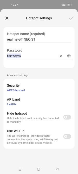 Enter a Wi-Fi hotspot password of at least 8 characters and select OK