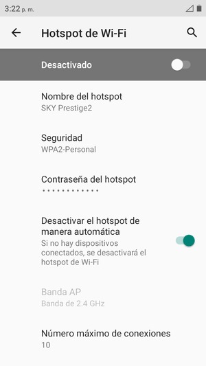 Seleccione Contraseña del hotspot