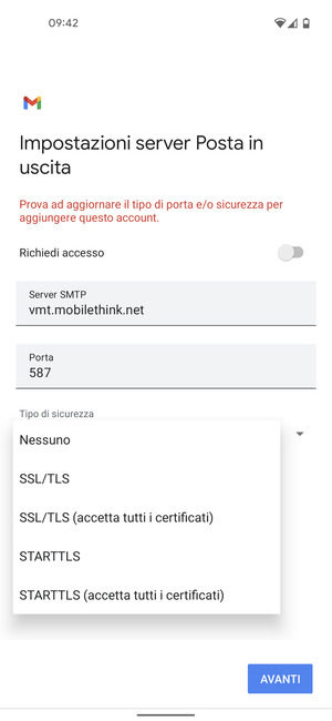 Seleziona Nessuno e AVANTI