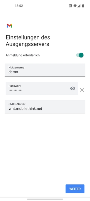 Geben Sie die Server-Adresse für ausgehende Post ein