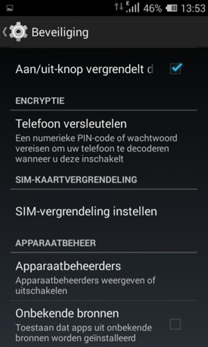 Om de pin voor de simkaart te wijzigen, keert u terug naar het menu Beveiliging en selecteert u SIM-vergrendeling instellen