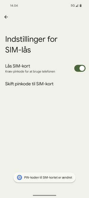 Din PIN-kode til SIM-kort er nu ændret
