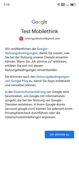 Wählen Sie Ich stimme zu