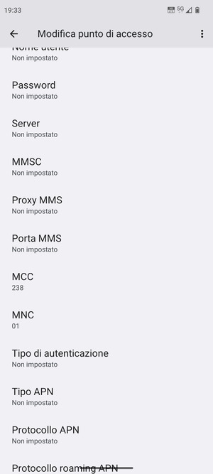 Scorri verso il basso e inserisci le informazioni degli MMS