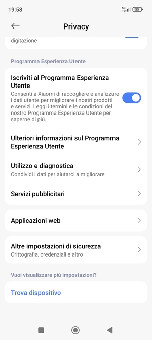 Scorri e seleziona Altre impostazioni di sicurezza