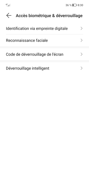 Sélectionnez Code de déverrouillage de l'écran