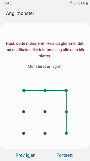Tegn et opplåsingsmønster og velg Fortsett