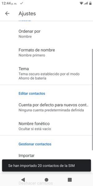 Sus contactos se guardarán en su cuenta de Google y se guardarán en su teléfono la próxima vez que Google sea sincronizado.