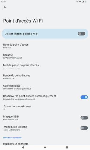 Sélectionnez Mot de passe du point d'accès
