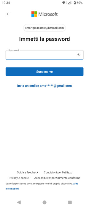 Inserisci la tua password di Hotmail e seleziona Successivo
