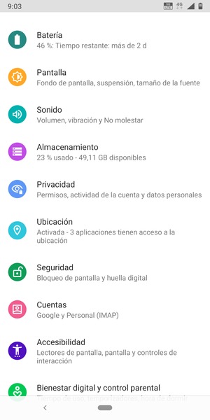 Desplácese y seleccione Seguridad