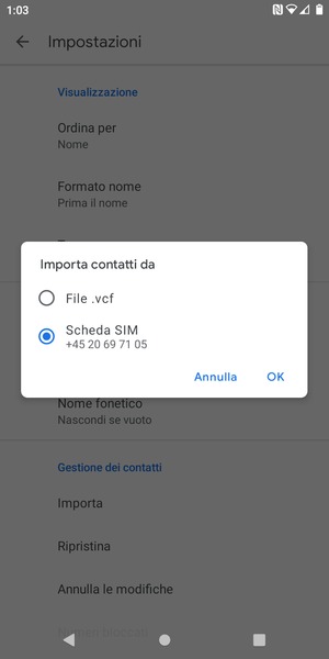 Seleziona Scheda SIM e poi OK