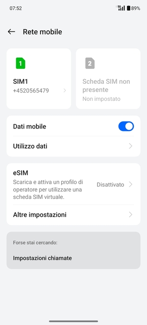 Seleziona SIM1 o SIM2