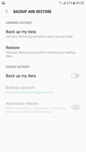 Turn on Back up my data