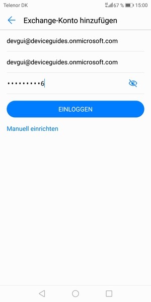 Geben Sie Ihre E-Mail-Adresse, Ihre Benutzername und Ihr Passwort ein. Wählen Sie Manuell einrichten