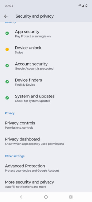 Scroll to and select More security and privacy