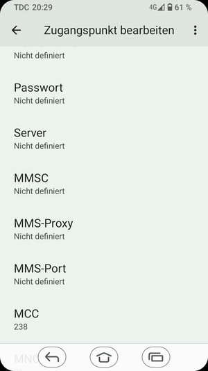 Scrollen Sie nach unten und geben Sie MMS-Informationen ein