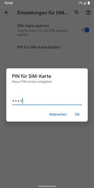 Bestätigen Sie Ihre neue PIN für SIM-Karte und wählen Sie OK