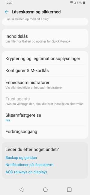 For at ændre PIN-koden til sim-kortet, scroll til og vælg Konfigurer SIM-kortlås