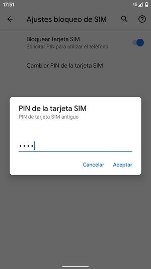 Introduzca su PIN de tarjeta SIM antiguo y seleccione Aceptar