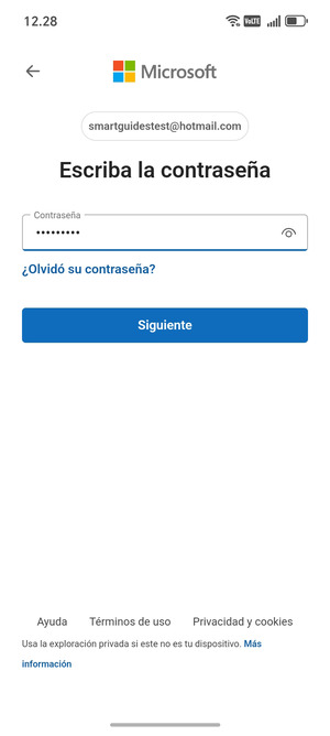 Introduzca su contraseña de Hotmail y seleccione Siguiente