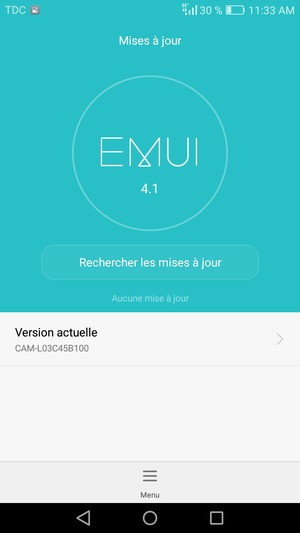 Si votre téléphone est à jour, vous verrez l'écran suivant
