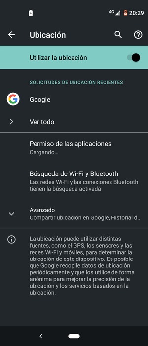 Desactive Utilizar la ubicación