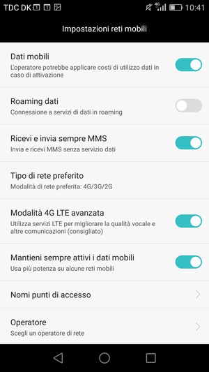 Per modificare la rete, in presenza di problemi, seleziona Operatore