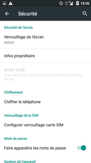 Sélectionnez Configurer verrouillage carte SIM