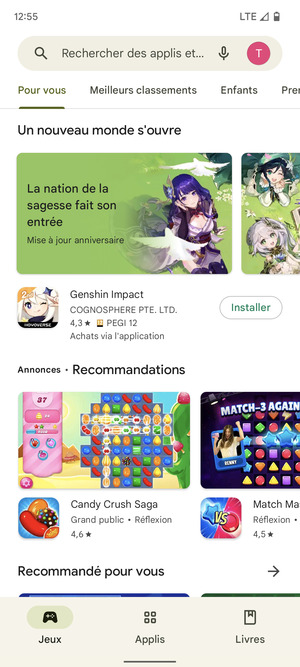 Sélectionnez la barre de Recherche